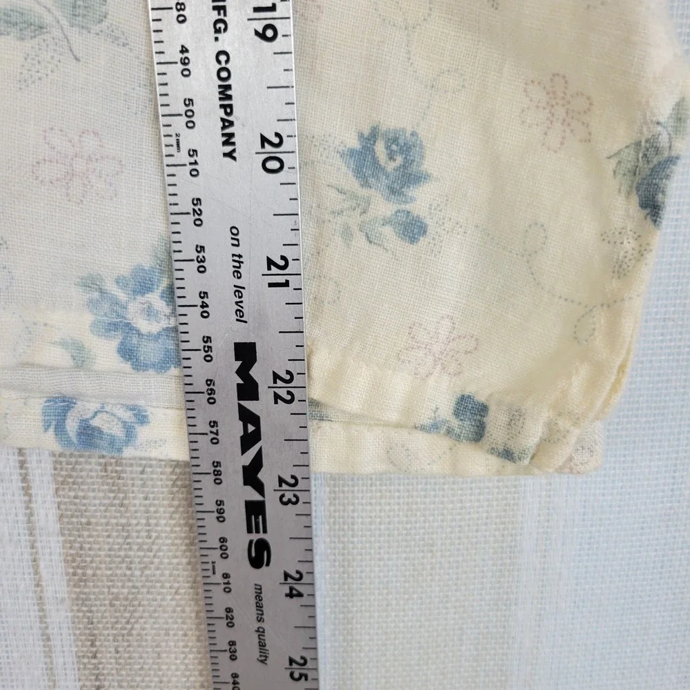 Vintage Bay Street Linen Blouse Top Floral White Blue Size Large Boxy Fit Boho - Picture 6 of 10